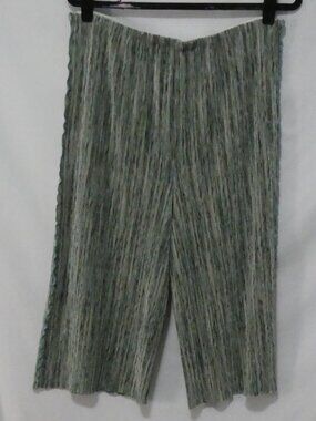 LINDA LUNDSTROM Grey Green Brown Textured Plissé Wide Leg Pants - 15.5" Waist